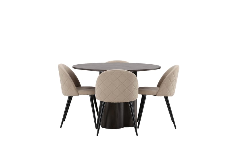 Olivia Matgrupp 110 cm Rund med 4 Velvet stolar - Beige - Möbler - Matplats - Matgrupp & matbord med stolar