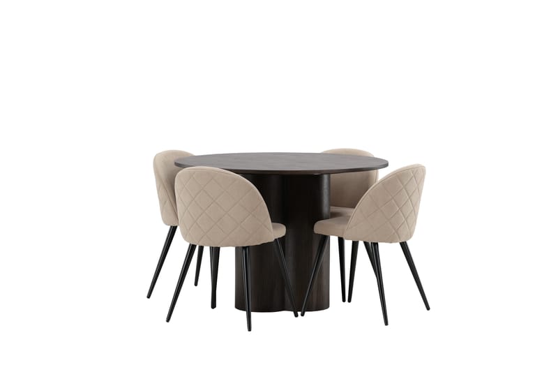 Olivia Matgrupp 110 cm Rund med 4 Velvet stolar - Beige - Möbler - Matplats - Matgrupp & matbord med stolar