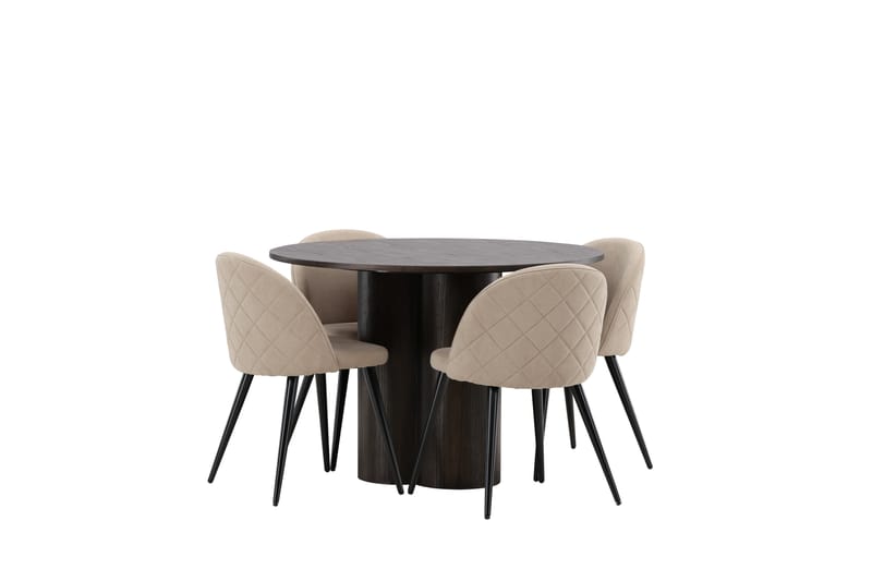 Olivia Matgrupp 110 cm Rund med 4 Velvet stolar - Beige - Möbler - Matplats - Matgrupp & matbord med stolar