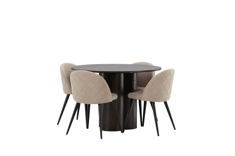 Olivia Matgrupp 110 cm Rund med 4 Velvet stolar - Beige - Möbler - Matplats - Matgrupp & matbord med stolar