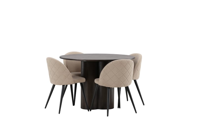 Olivia Matgrupp 110 cm Rund med 4 Velvet stolar - Beige - Möbler - Matplats - Matgrupp & matbord med stolar