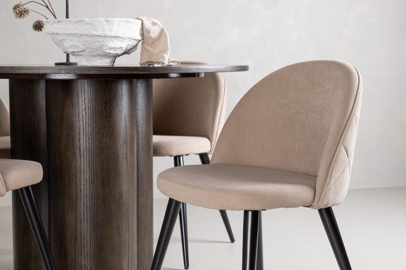 Olivia Matgrupp 110 cm Rund med 4 Velvet stolar - Beige - Möbler - Matplats - Matgrupp & matbord med stolar