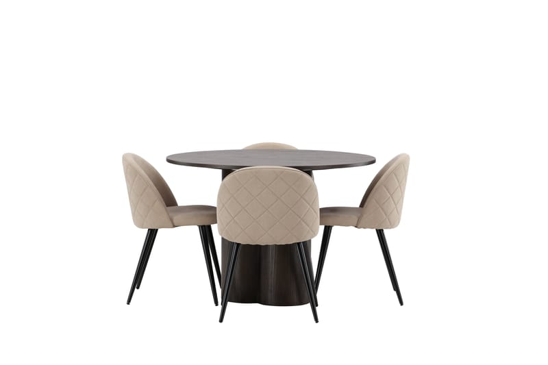 Olivia Matgrupp 110 cm Rund med 4 Velvet stolar - Beige - Möbler - Matplats - Matgrupp & matbord med stolar