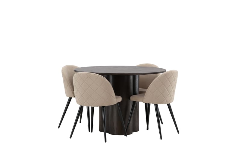 Olivia Matgrupp 110 cm Rund med 4 Velvet stolar - Beige - Möbler - Matplats - Matgrupp & matbord med stolar