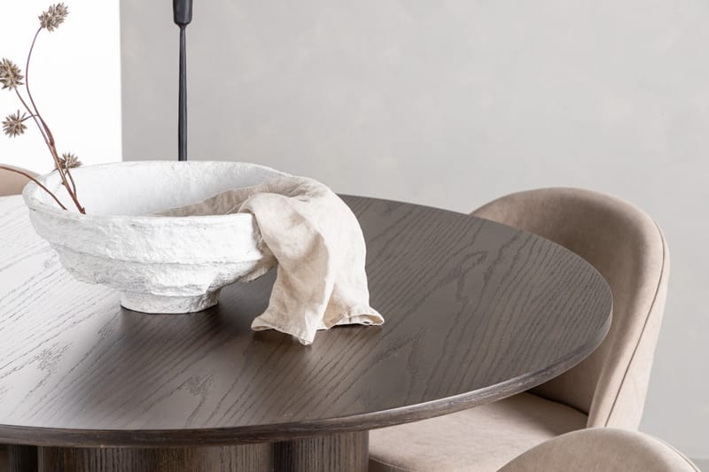 Olivia Matgrupp 110 cm Rund med 4 Velvet stolar - Beige - Möbler - Matplats - Matgrupp & matbord med stolar