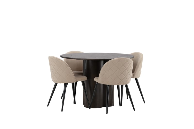 Olivia Matgrupp 110 cm Rund med 4 Velvet stolar - Beige - Möbler - Matplats - Matgrupp & matbord med stolar