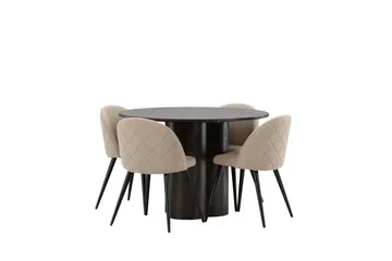 Olivia Matgrupp 110 cm Rund med 4 Velvet stolar - Beige - Möbler - Matplats - Matgrupp & matbord med stolar