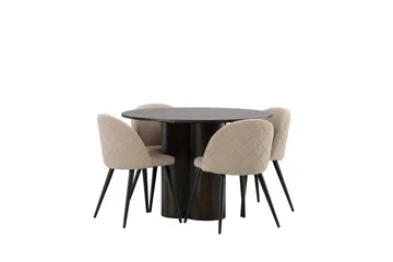 Olivia Matgrupp 110 cm Rund med 4 Velvet stolar - Beige - Möbler - Matplats - Matgrupp & matbord med stolar