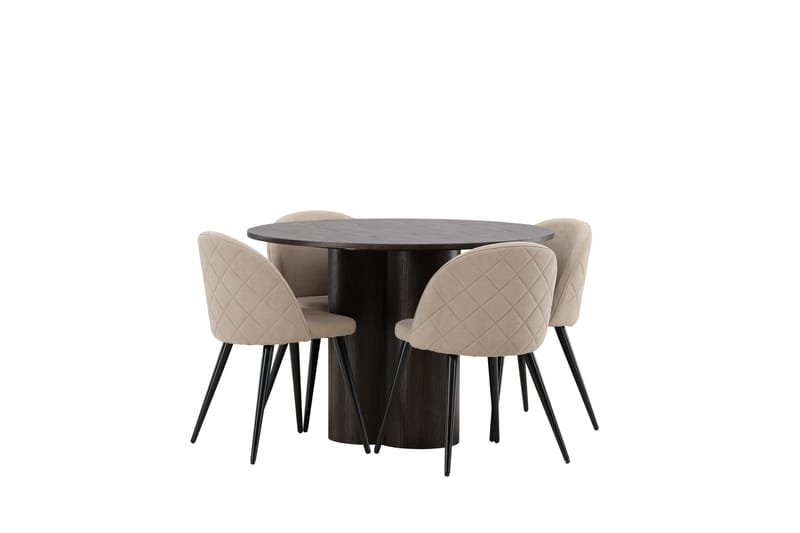 Olivia Matgrupp 110 cm Rund med 4 Velvet stolar - Beige - Möbler - Matplats - Matgrupp & matbord med stolar