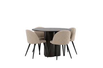 Olivia Matgrupp 110 cm Rund med 4 Velvet stolar - Beige - Möbler - Matplats - Matgrupp & matbord med stolar