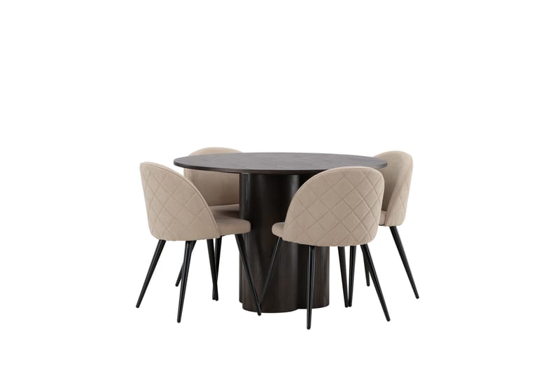 Olivia Matgrupp 110 cm Rund med 4 Velvet stolar - Beige - Möbler - Matplats - Matgrupp & matbord med stolar