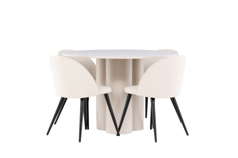 Olivia Matgrupp 110 cm Rund med 4 Velvet stolar - Beige/Beige - Möbler - Matplats - Matgrupp & matbord med stolar