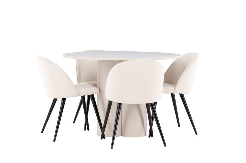 Olivia Matgrupp 110 cm Rund med 4 Velvet stolar - Beige/Beige - Möbler - Matplats - Matgrupp & matbord med stolar