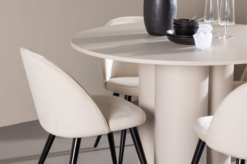 Olivia Matgrupp 110 cm Rund med 4 Velvet stolar - Beige/Beige - Möbler - Matplats - Matgrupp & matbord med stolar
