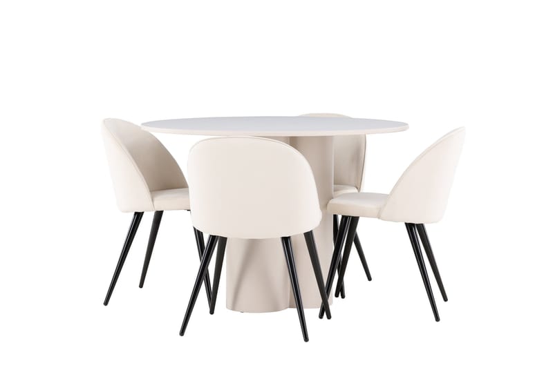 Olivia Matgrupp 110 cm Rund med 4 Velvet stolar - Beige/Beige - Möbler - Matplats - Matgrupp & matbord med stolar