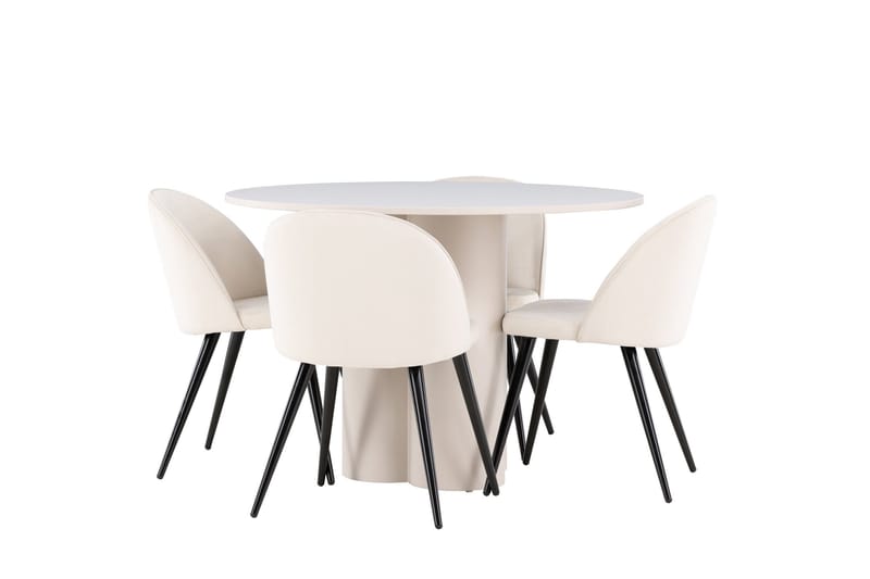 Olivia Matgrupp 110 cm Rund med 4 Velvet stolar - Beige/Beige - Möbler - Matplats - Matgrupp & matbord med stolar