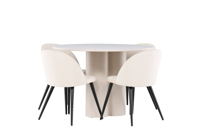 Olivia Matgrupp 110 cm Rund med 4 Velvet stolar - Beige/Beige - Möbler - Matplats - Matgrupp & matbord med stolar