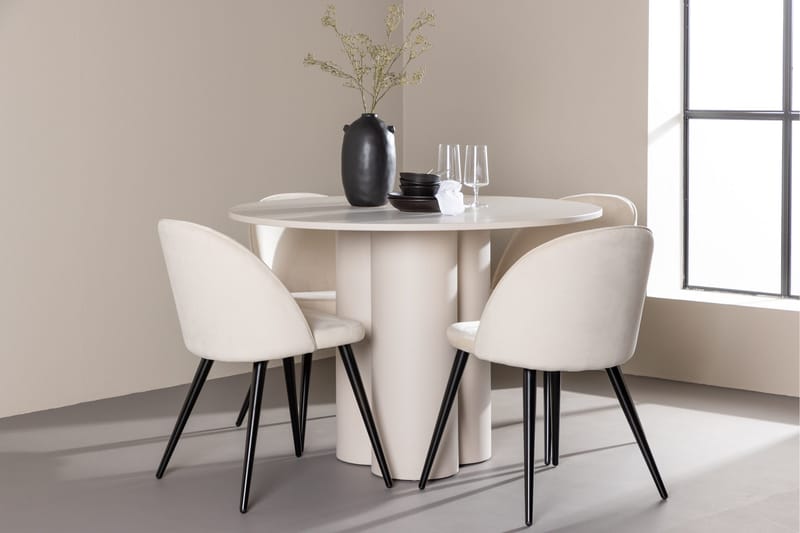 Olivia Matgrupp 110 cm Rund med 4 Velvet stolar - Beige/Beige - Möbler - Matplats - Matgrupp & matbord med stolar