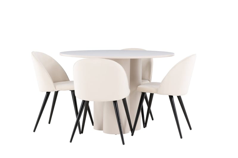 Olivia Matgrupp 110 cm Rund med 4 Velvet stolar - Beige/Beige - Möbler - Matplats - Matgrupp & matbord med stolar