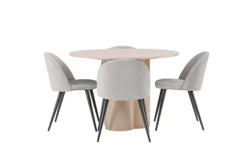 Olivia Matgrupp 110 cm Rund med 4 Velvet stolar - Whitewash - Möbler - Matplats - Matgrupp & matbord med stolar
