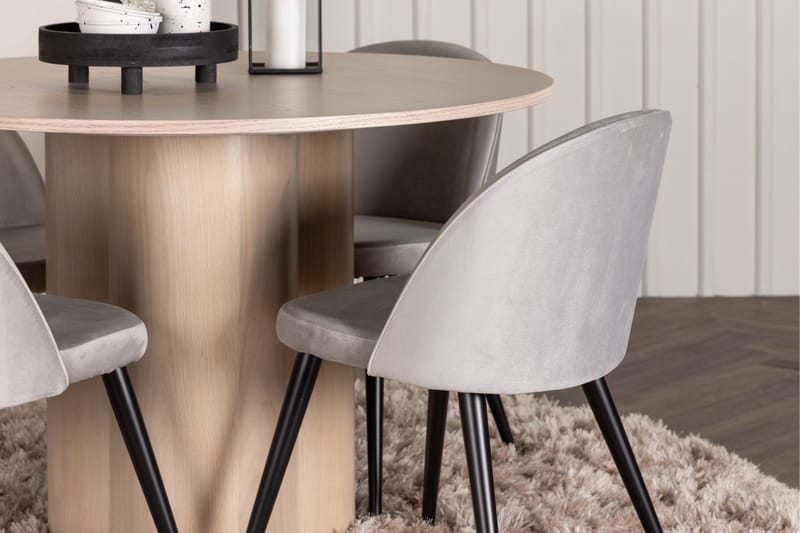 Olivia Matgrupp 110 cm Rund med 4 Velvet stolar - Whitewash - Möbler - Matplats - Matgrupp & matbord med stolar