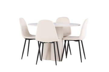 Olivia Matgrupp 110 cm Rund med 4 Polar stolar - Beige/Beige - Möbler - Matplats - Matgrupp & matbord med stolar