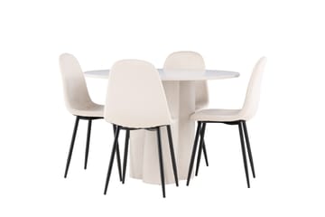 Olivia Matgrupp 110 cm Rund med 4 Polar stolar - Beige/Beige - Möbler - Matplats - Matgrupp & matbord med stolar