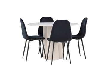 Olivia Matgrupp 110 cm Rund med 4 Polar stolar - Beige/Svart - Möbler - Matplats - Matgrupp & matbord med stolar