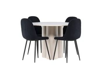 Olivia Matgrupp 110 cm Rund med 4 Polar stolar - Beige/Svart - Möbler - Matplats - Matgrupp & matbord med stolar