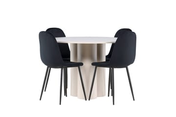 Olivia Matgrupp 110 cm Rund med 4 Polar stolar - Beige/Svart - Möbler - Matplats - Matgrupp & matbord med stolar