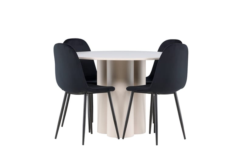 Olivia Matgrupp 110 cm Rund med 4 Polar stolar - Beige/Svart - Möbler - Matplats - Matgrupp & matbord med stolar