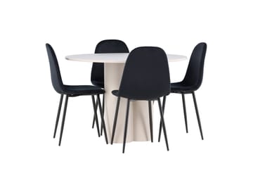 Olivia Matgrupp 110 cm Rund med 4 Polar stolar - Beige/Svart - Möbler - Matplats - Matgrupp & matbord med stolar