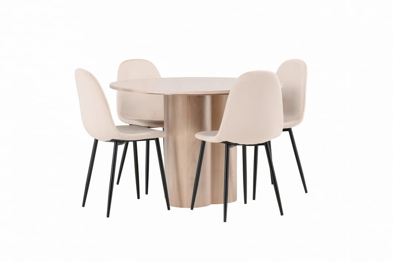 Olivia Matgrupp 110 cm Rund med 4 Polar stolar - Whitewash - Möbler - Matplats - Matgrupp & matbord med stolar