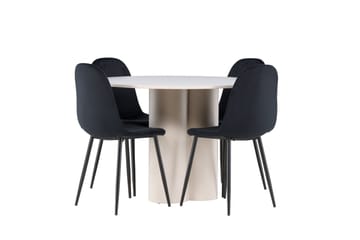 Olivia Matgrupp 110 cm Rund med 4 Polar stolar - Beige/Svart - Möbler - Matplats - Matgrupp & matbord med stolar