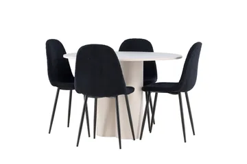 Olivia Matgrupp 110 cm Rund med 4 Polar stolar - Beige/Svart - Möbler - Matplats - Matgrupp & matbord med stolar