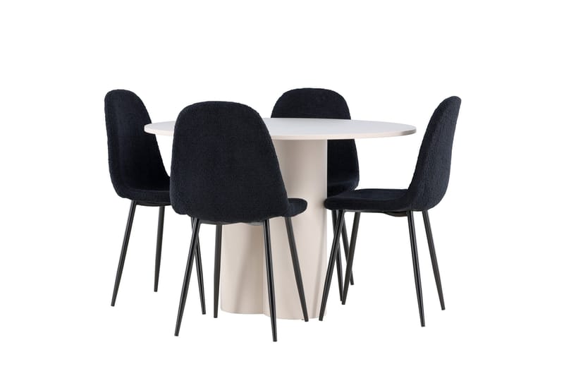 Olivia Matgrupp 110 cm Rund med 4 Polar stolar - Beige/Svart - Möbler - Matplats - Matgrupp & matbord med stolar