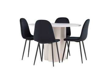 Olivia Matgrupp 110 cm Rund med 4 Polar stolar - Beige/Svart - Möbler - Matplats - Matgrupp & matbord med stolar