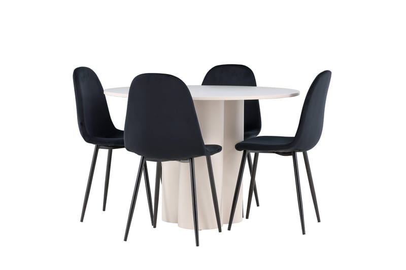 Olivia Matgrupp 110 cm Rund med 4 Polar stolar - Beige/Svart - Möbler - Matplats - Matgrupp & matbord med stolar