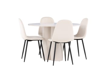 Olivia Matgrupp 110 cm Rund med 4 Polar stolar - Beige/Beige - Möbler - Matplats - Matgrupp & matbord med stolar