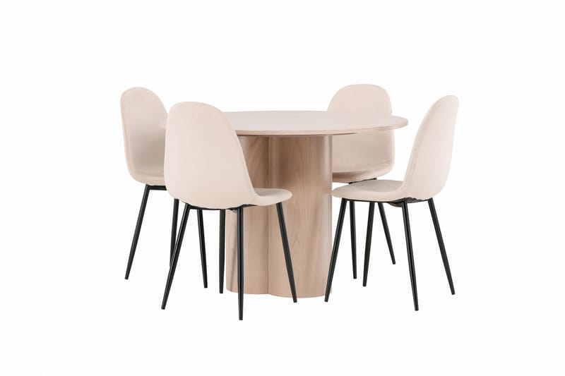 Olivia Matgrupp 110 cm Rund med 4 Polar stolar - Whitewash - Möbler - Matplats - Matgrupp & matbord med stolar