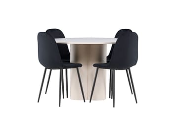 Olivia Matgrupp 110 cm Rund med 4 Polar stolar - Beige/Svart - Möbler - Matplats - Matgrupp & matbord med stolar