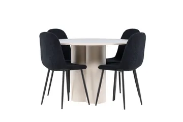 Olivia Matgrupp 110 cm Rund med 4 Polar stolar - Beige/Svart - Möbler - Matplats - Matgrupp & matbord med stolar