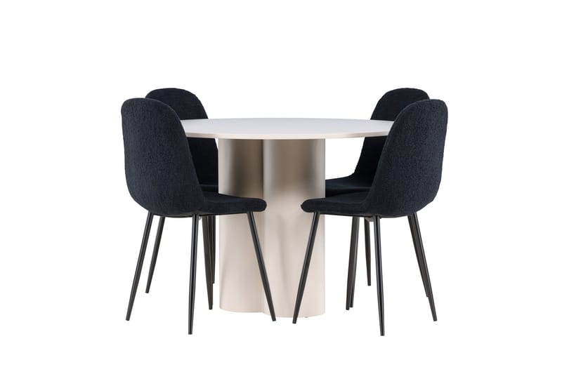 Olivia Matgrupp 110 cm Rund med 4 Polar stolar - Beige/Svart - Möbler - Matplats - Matgrupp & matbord med stolar
