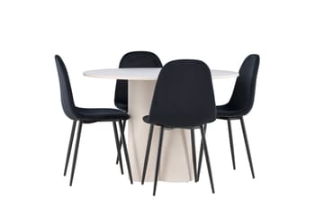 Olivia Matgrupp 110 cm Rund med 4 Polar stolar - Beige/Svart - Möbler - Matplats - Matgrupp & matbord med stolar