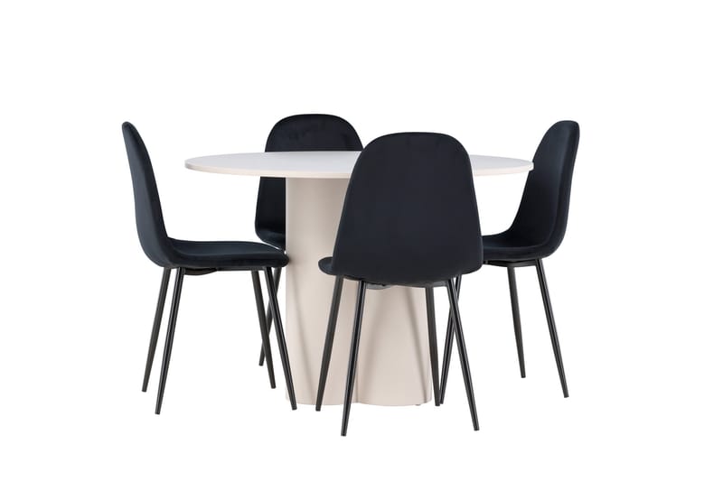 Olivia Matgrupp 110 cm Rund med 4 Polar stolar - Beige/Svart - Möbler - Matplats - Matgrupp & matbord med stolar