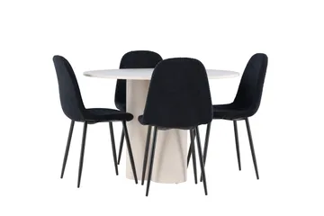 Olivia Matgrupp 110 cm Rund med 4 Polar stolar - Beige/Svart - Möbler - Matplats - Matgrupp & matbord med stolar