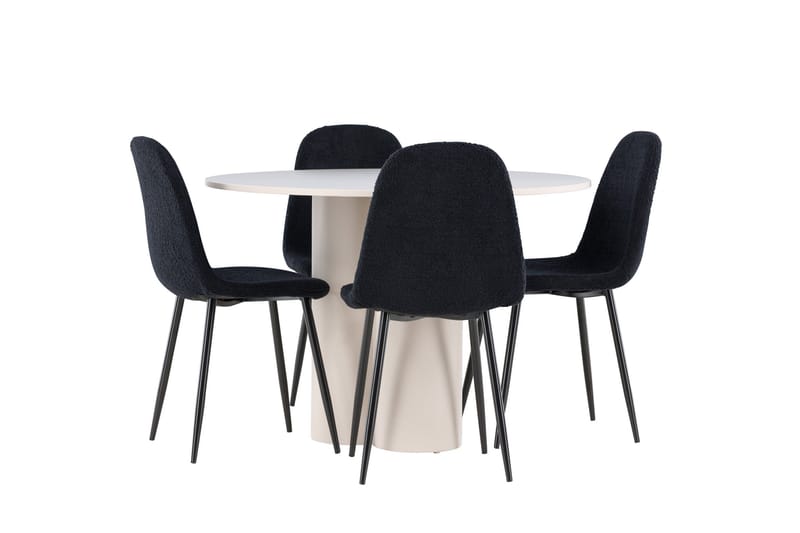 Olivia Matgrupp 110 cm Rund med 4 Polar stolar - Beige/Svart - Möbler - Matplats - Matgrupp & matbord med stolar