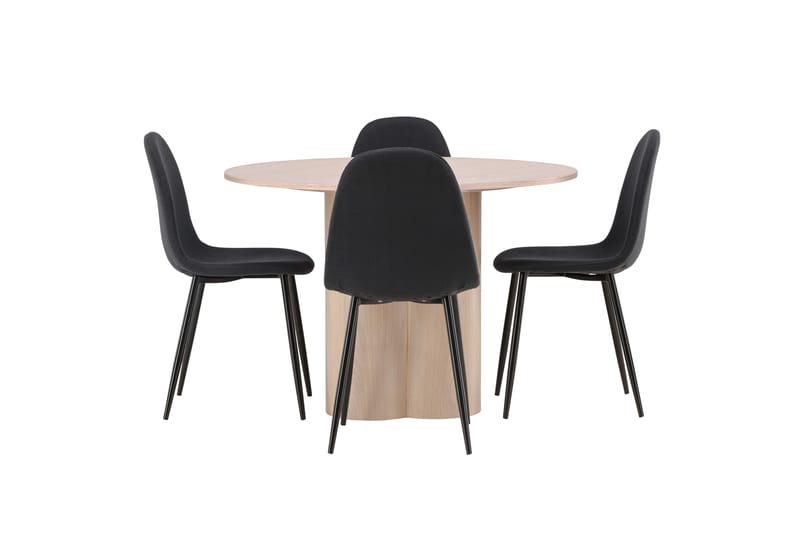 Olivia Matgrupp 110 cm Rund med 4 Polar stolar - Whitewash - Möbler - Matplats - Matgrupp & matbord med stolar