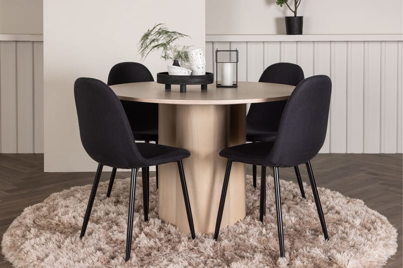 Olivia Matgrupp 110 cm Rund med 4 Polar stolar - Whitewash - Möbler - Matplats - Matgrupp & matbord med stolar