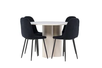 Olivia Matgrupp 110 cm Rund med 4 Polar stolar - Beige/Svart - Möbler - Matplats - Matgrupp & matbord med stolar